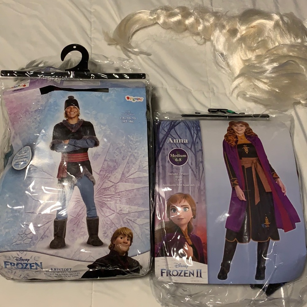 Frozen costumes Kristoff and Anna with Elsa wig perfect for birthday party - Picture 1 of 6